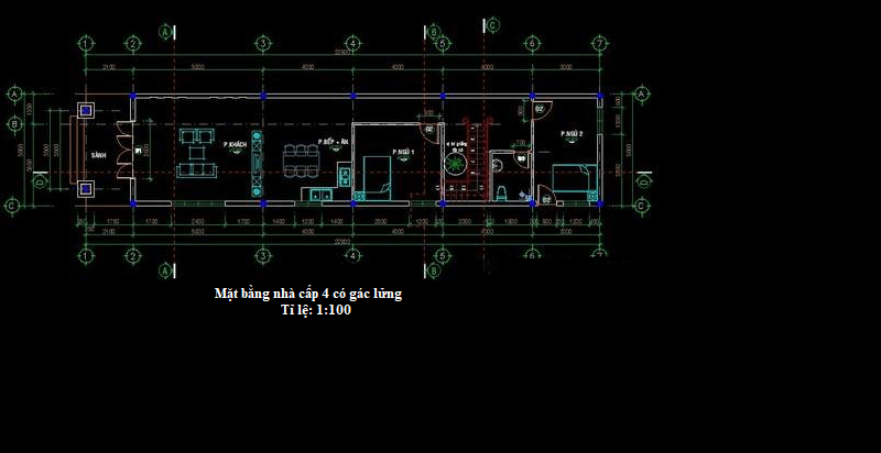 Bản vẽ AutoCAD nhà cấp 4 có gác lửng thứ 3